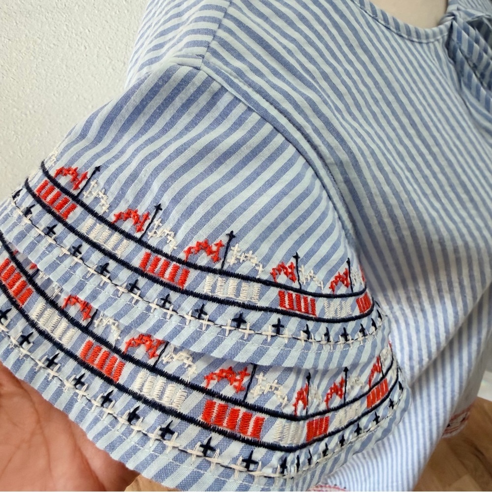 THML Blue and White Striped Cotton Sun Dress with Tassels & Embroidered Details - Picture 8 of 14